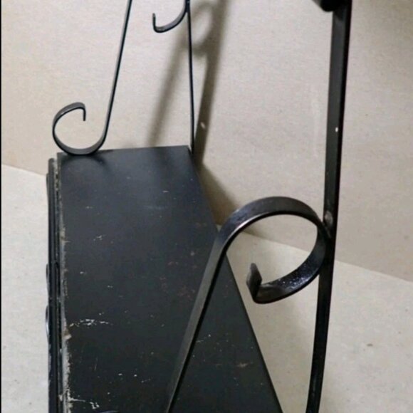 Vintage Wrought Iron Black Wall Shelf with Scroll Elements - Picture 4 of 8